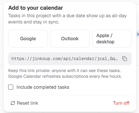 The Add to your calendar panel