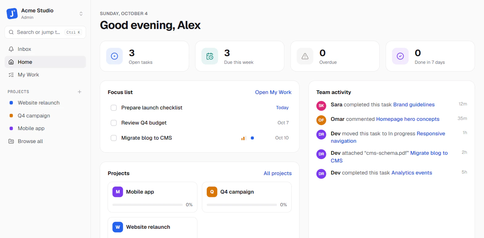 The JinkoUp Home dashboard