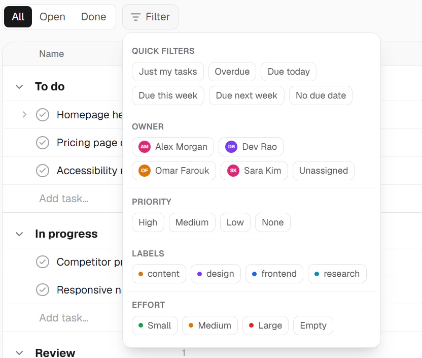 The Filter menu